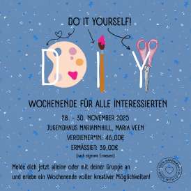 Sharepic zur Veranstaltung DIY-Wochenende in Maria Veen. Alle Infos auf der verlinkten Anmeldeseite.